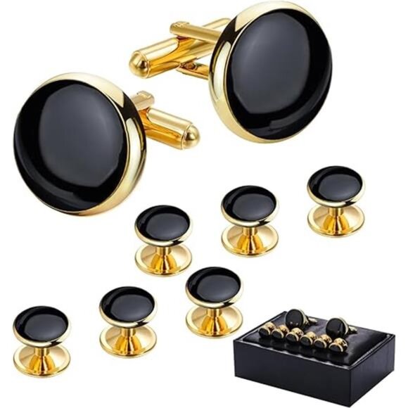 Men’s Cufflinks and Tuxedo Studs Set with Gift Box; Men’s Jewelry or Accessories - Picture 7 of 7